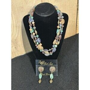 Vintage Park Lane Beaded Multi Strand Necklace And Pierced Earrings J192